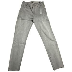 Tractr Jeans Women’s 6 Mona High Rise Crop Gray Raw Hem Straight Leg Denim NWT